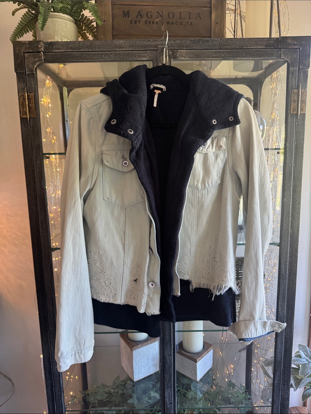 Free people Denim Jacket lined with dark navy blue Hoodie